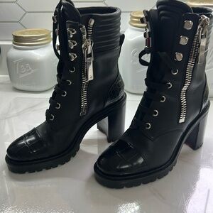 Christian Louboutin EN HIVER 70 Leather Lace Up Zip Combat Boots